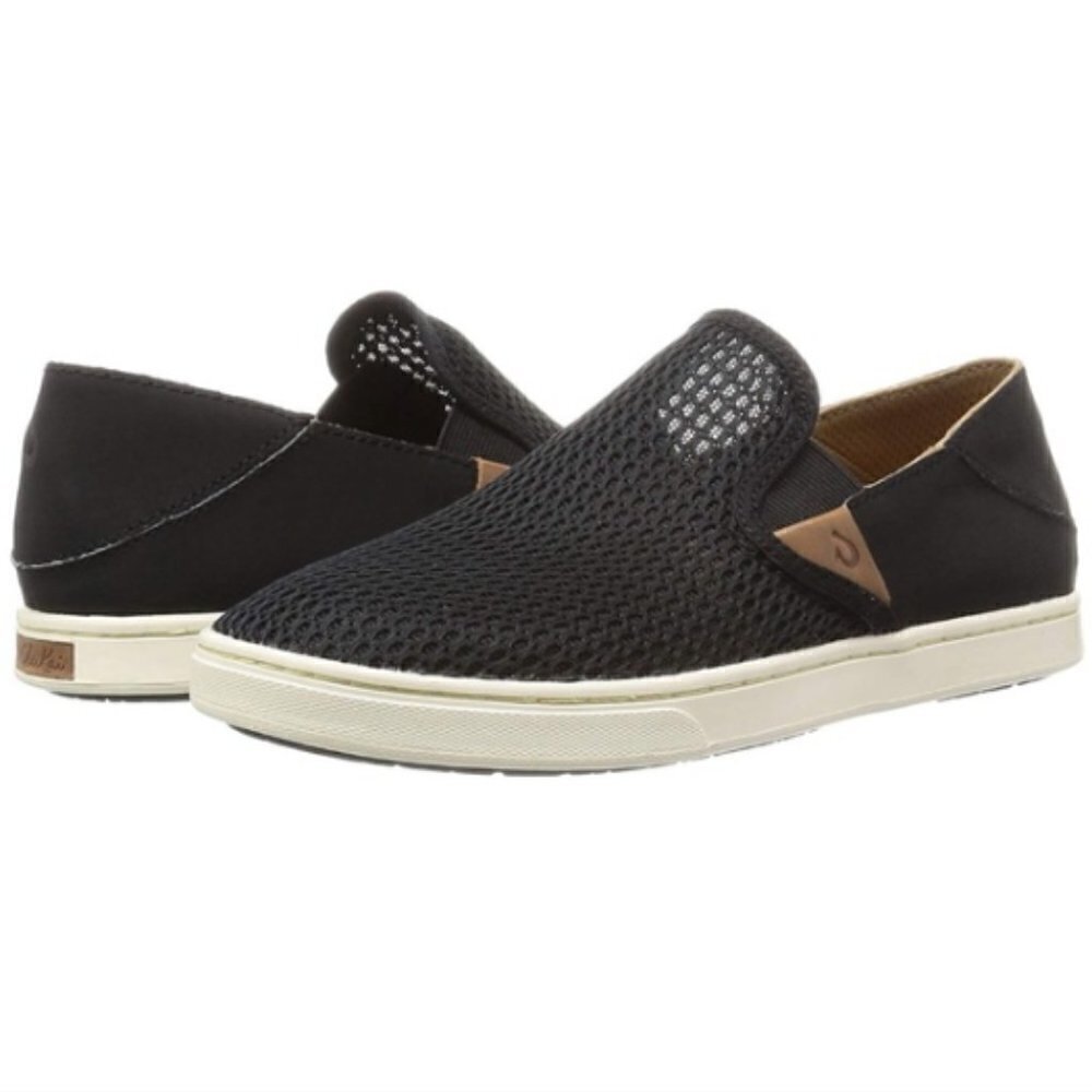 OLUKAI Pehuea Slip-On Sneakers Drop-In Heel Women's Sz 7 Black #273B‎